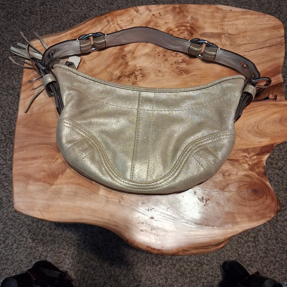Coach Shimmering Gold Leather Shoulder Bag with Tassel - Picture 2 of 5